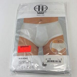 Vintage Henri Mens Briefs Underwear White Cotton Size L Made in Italy Slip Uomo